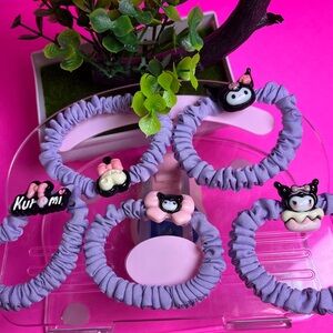 5PC Purple & Black Multicolor Kuromi Scrunchies,Sanrio Hairties,Hair Accessories